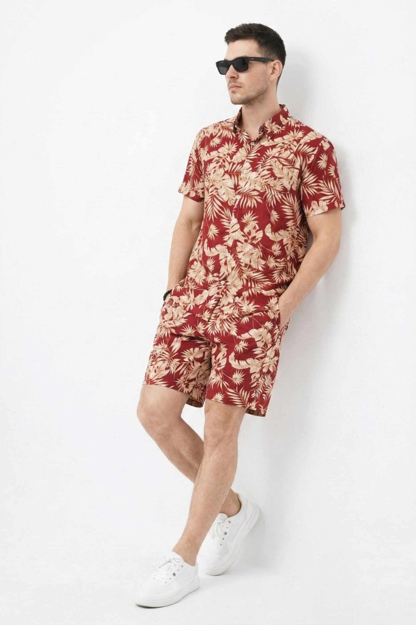 Red Tropical Palm Print Co - Ord Set – Stylish Vacation Wear - KakahuRed Tropical Palm Print Co - Ord Set – Stylish Vacation WearKakahuKakahu
