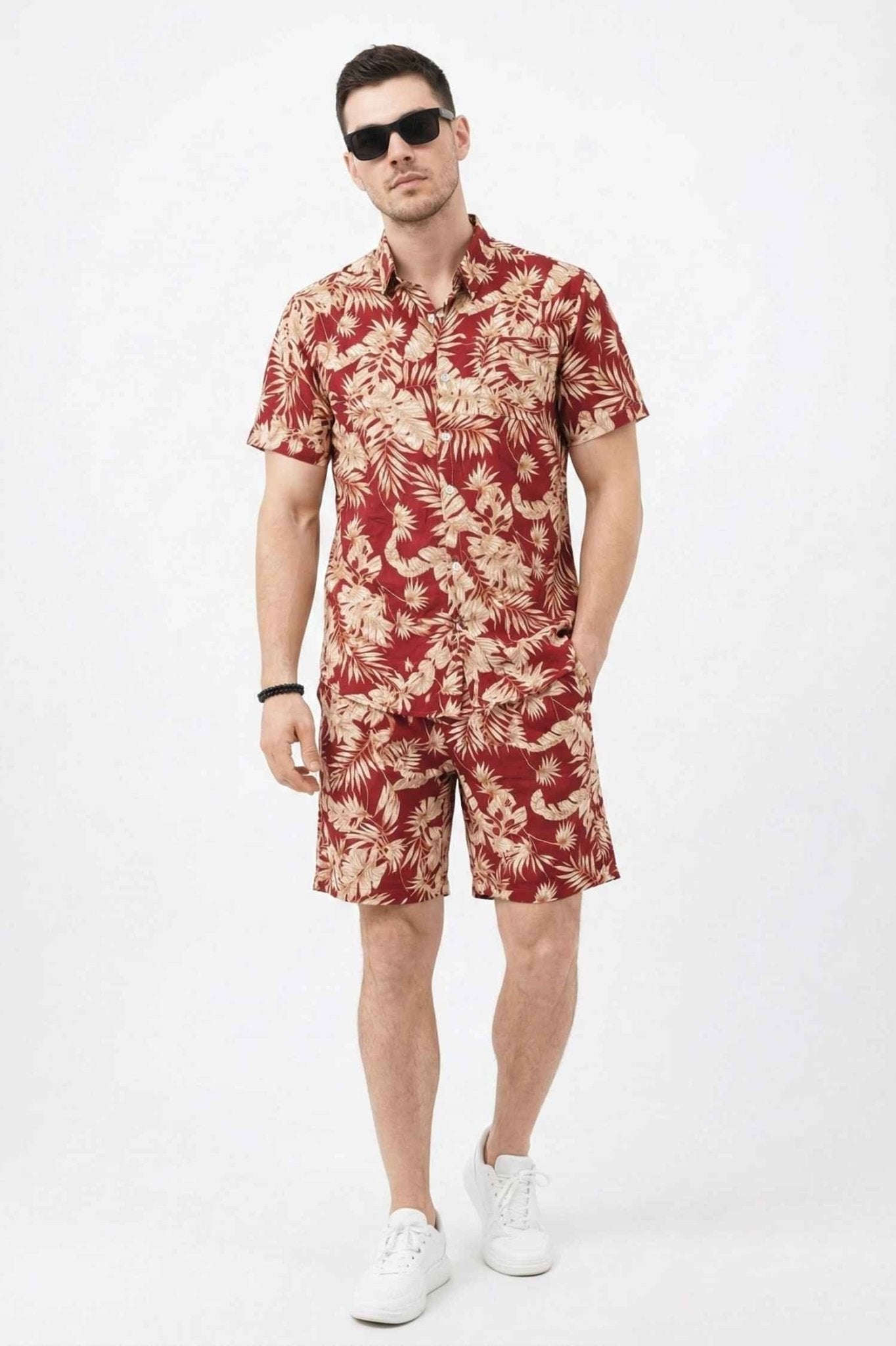 Red Tropical Palm Print Co - Ord Set – Stylish Vacation Wear - KakahuRed Tropical Palm Print Co - Ord Set – Stylish Vacation WearKakahuKakahu