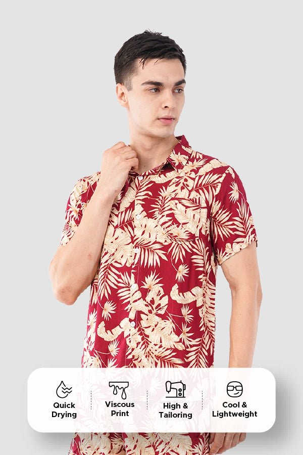 Red Tropical Palm Print Co - Ord Set – Stylish Vacation Wear - KakahuRed Tropical Palm Print Co - Ord Set – Stylish Vacation WearKakahuKakahu