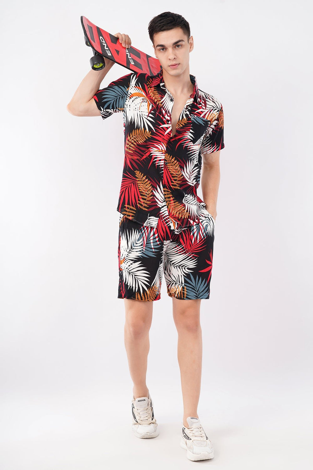 Red Tropical Printed Co - Ord Set – Stylish Summer Wear - KakahuRed Tropical Printed Co - Ord Set – Stylish Summer WearKakahuKakahu