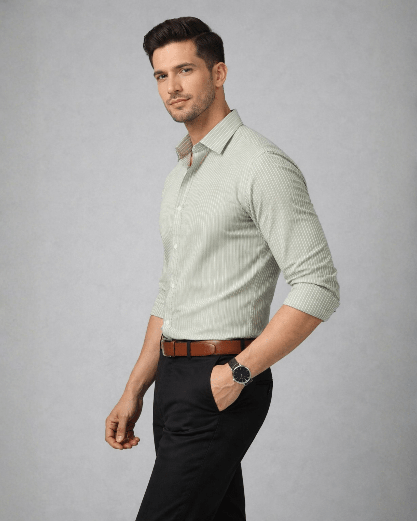 Sage Stripe Business Shirt – Premium Cotton Office Wear - KakahuSage Stripe Business Shirt – Premium Cotton Office WearKakahuKakahu