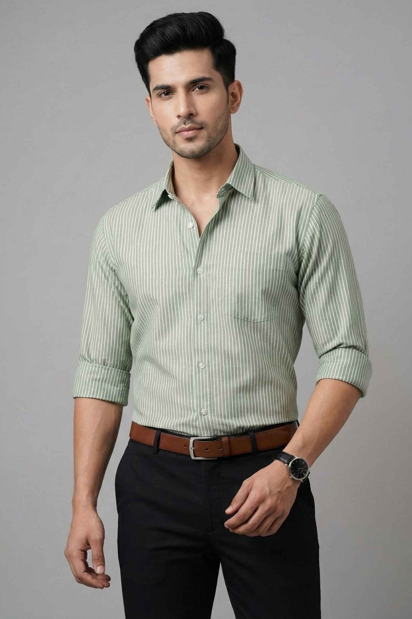 Sage Stripe Business Shirt – Premium Cotton Office Wear - KakahuSage Stripe Business Shirt – Premium Cotton Office WearKakahuKakahu