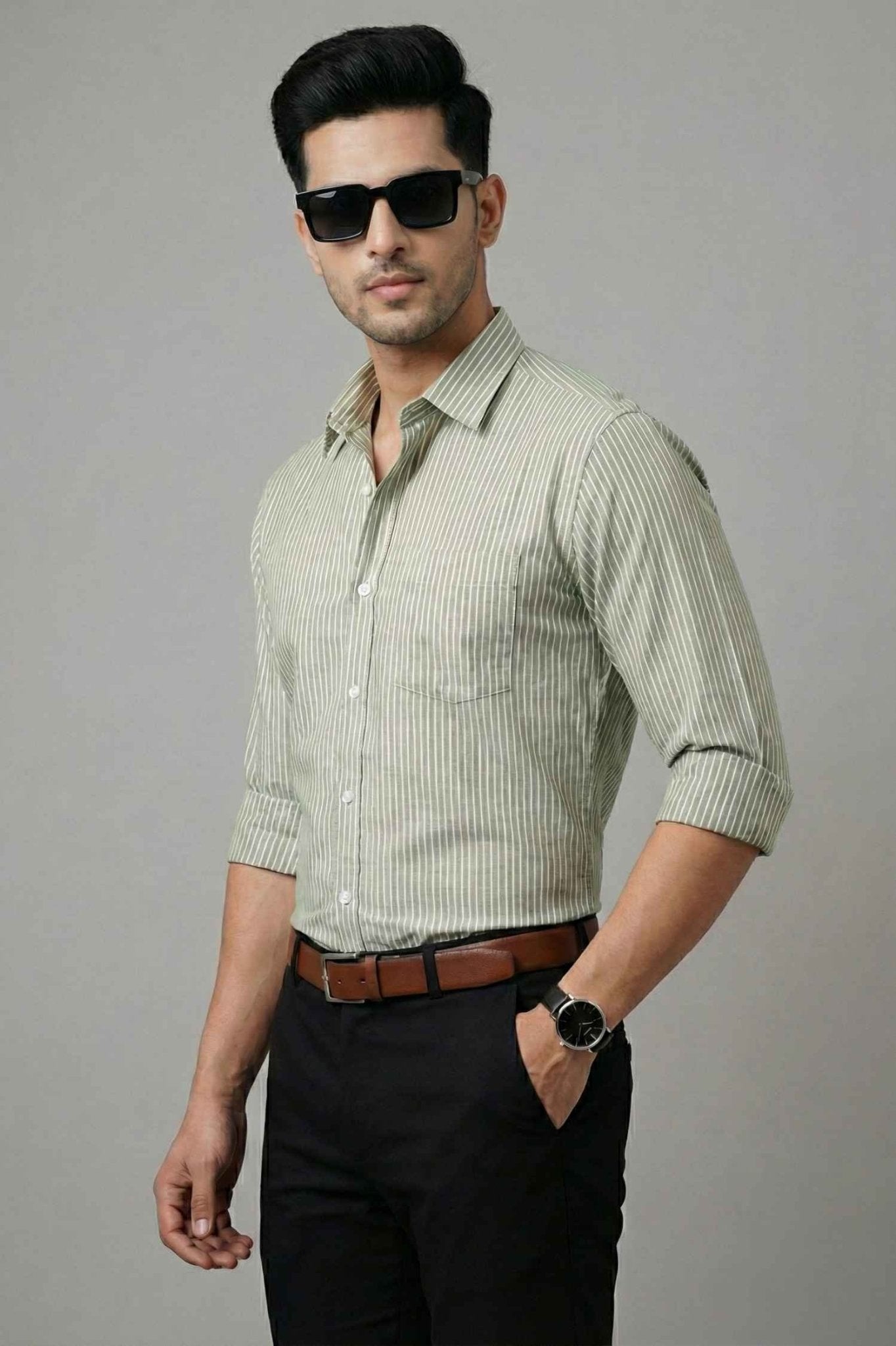 Sage Stripe Business Shirt – Premium Cotton Office Wear - KakahuSage Stripe Business Shirt – Premium Cotton Office WearKakahuKakahu