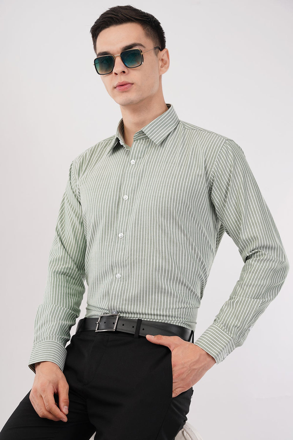 Sage Stripe Business Shirt – Premium Cotton Office Wear - KakahuSage Stripe Business Shirt – Premium Cotton Office WearKakahuKakahu
