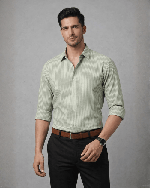 Sage Stripe Business Shirt – Premium Cotton Office Wear