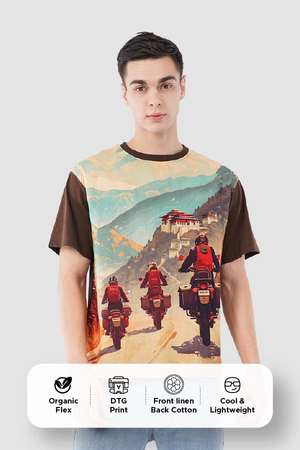 Soul Riders Printed T-Shirt – Front Linen & Back Cotton - KakahuSoul Riders Printed T-Shirt – Front Linen & Back CottonKakahuKakahu