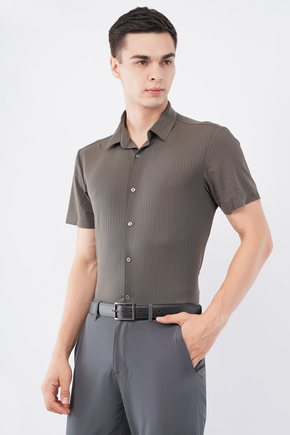 Stitchless Charcoal Brown Professional Shirt – Seamless Office Wear - KakahuStitchless Charcoal Brown Professional Shirt – Seamless Office WearKakahuKakahu