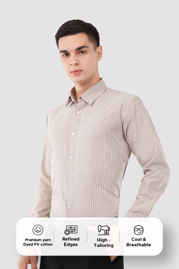 Taupe Stripe Dress Shirt – Premium Cotton Formal Wear - KakahuTaupe Stripe Dress Shirt – Premium Cotton Formal WearKakahuKakahu