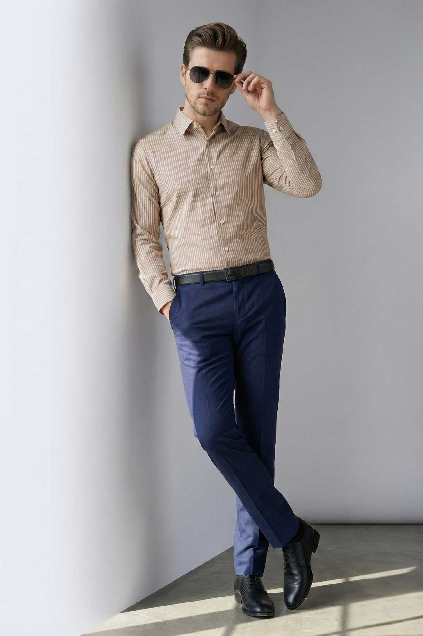 Taupe Stripe Dress Shirt – Premium Cotton Formal Wear - KakahuTaupe Stripe Dress Shirt – Premium Cotton Formal WearKakahuKakahu