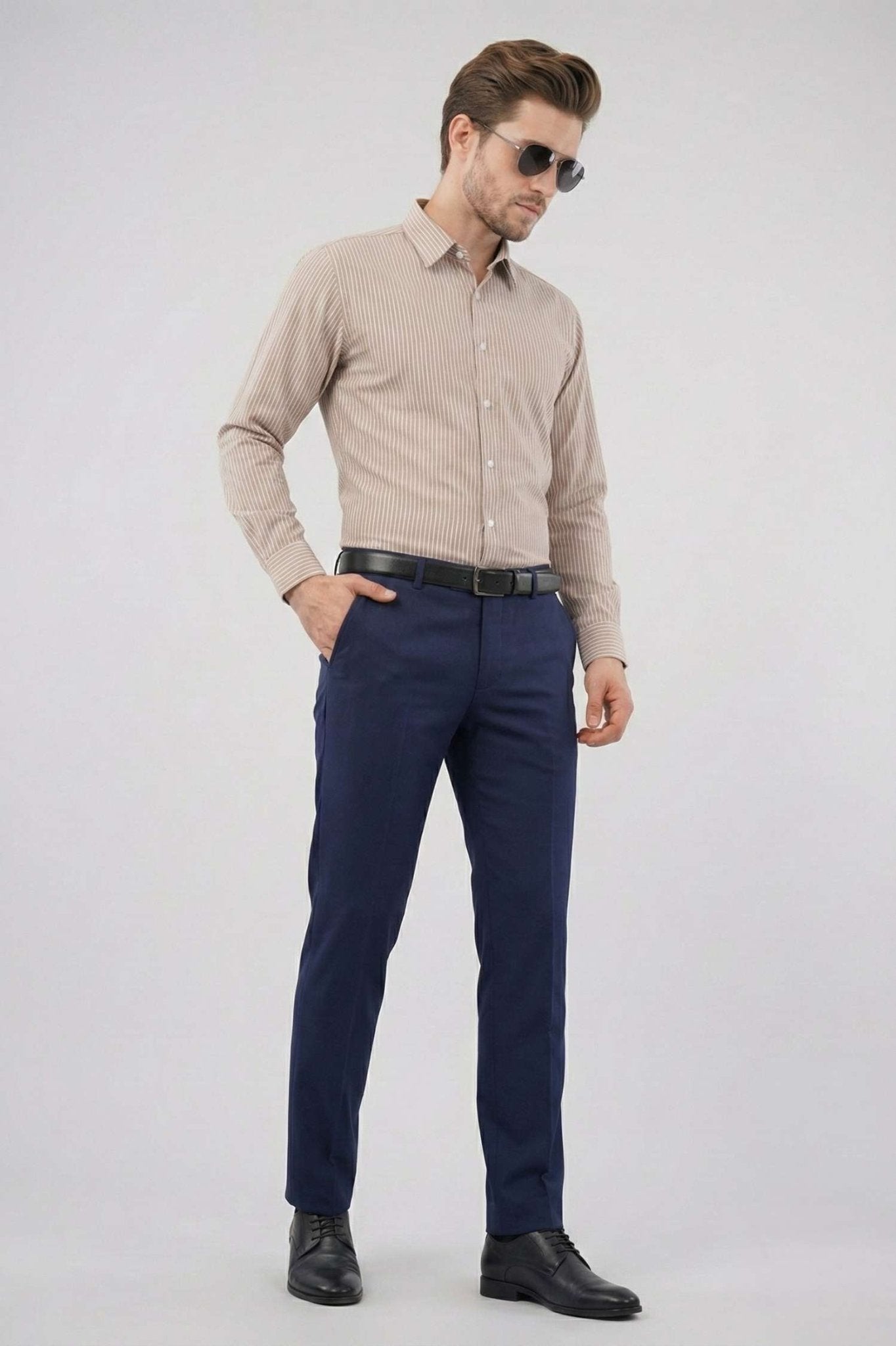 Taupe Stripe Dress Shirt – Premium Cotton Formal Wear - KakahuTaupe Stripe Dress Shirt – Premium Cotton Formal WearKakahuKakahu