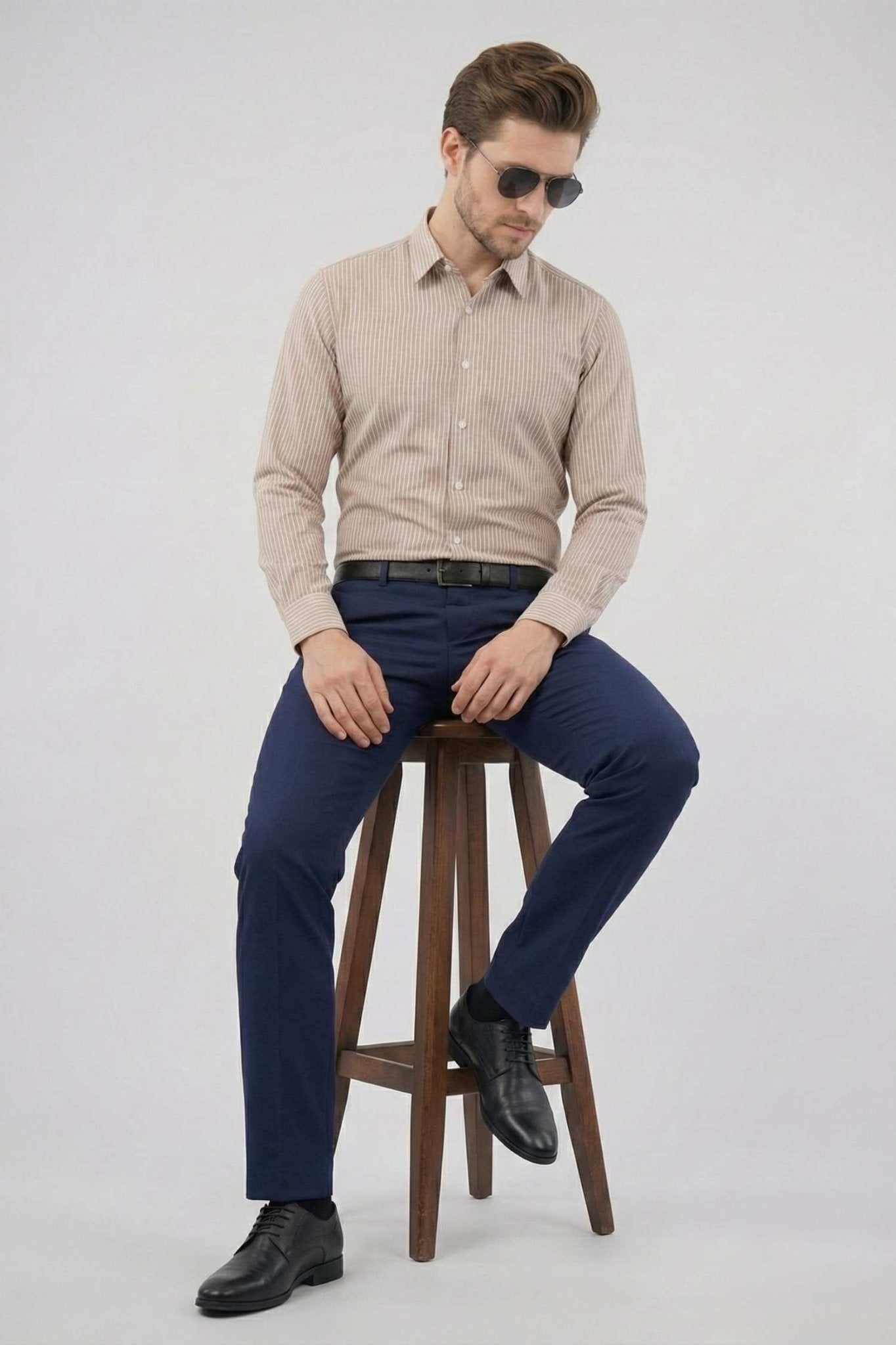 Taupe Stripe Dress Shirt – Premium Cotton Formal Wear - KakahuTaupe Stripe Dress Shirt – Premium Cotton Formal WearKakahuKakahu