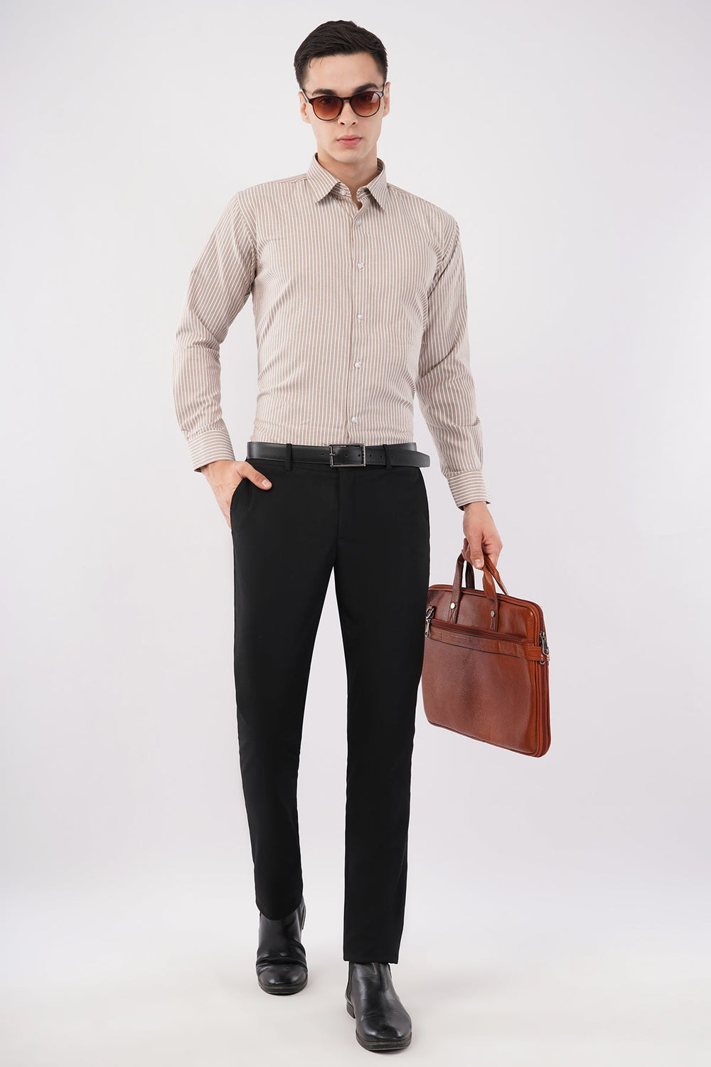 Taupe Stripe Dress Shirt – Premium Cotton Formal Wear - KakahuTaupe Stripe Dress Shirt – Premium Cotton Formal WearKakahuKakahu