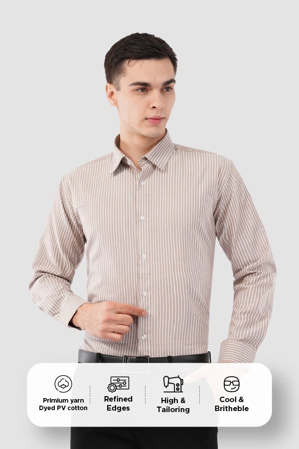 Taupe Stripe Dress Shirt – Premium Cotton Formal Wear - KakahuTaupe Stripe Dress Shirt – Premium Cotton Formal WearKakahuKakahu