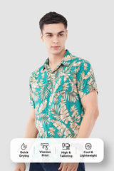 Teal Tropical Palm Print Short Sleeve Shirt – Fresh Summer Style - KakahuTeal Tropical Palm Print Short Sleeve Shirt – Fresh Summer StyleKakahuKakahu