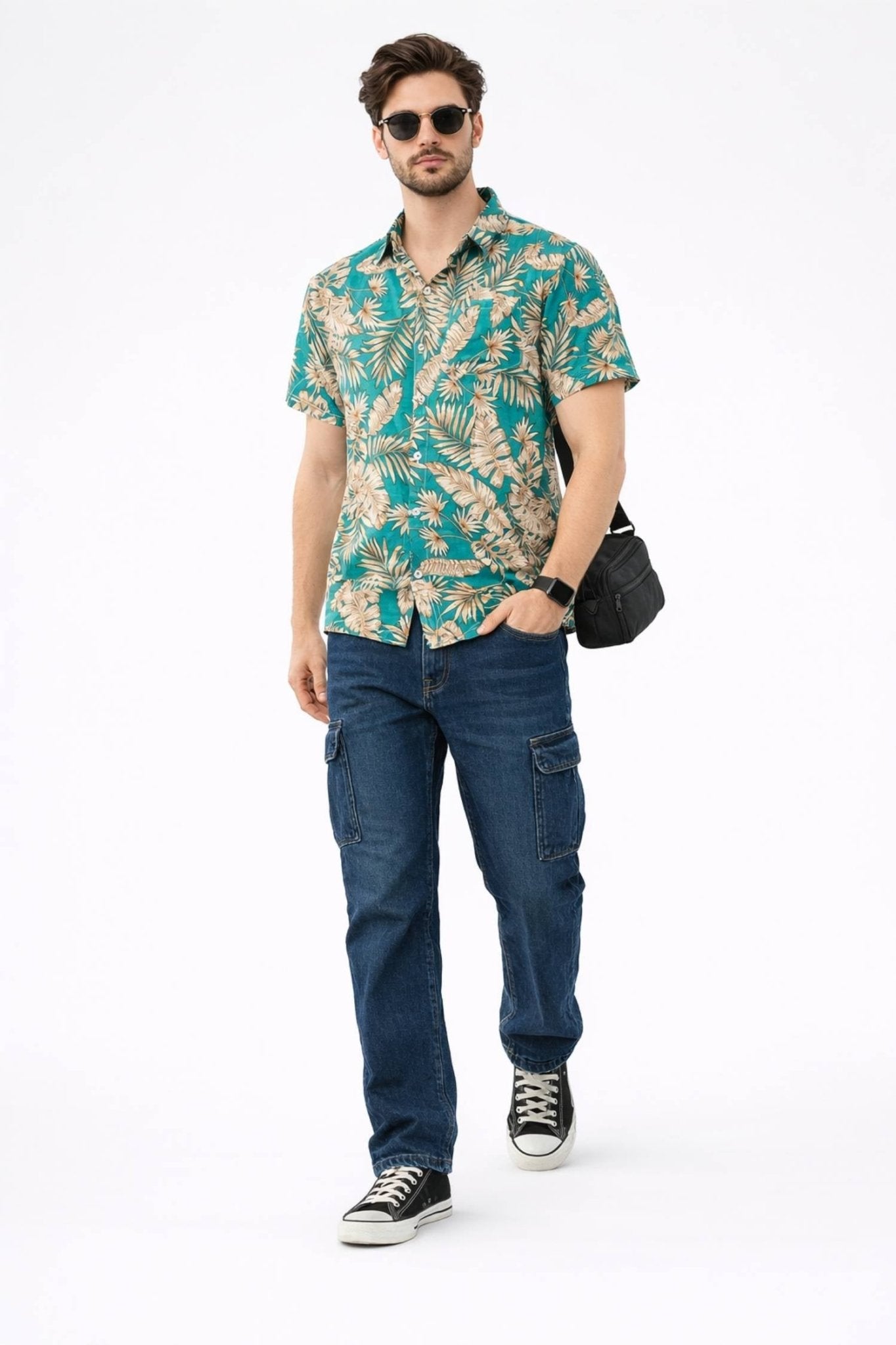 Teal Tropical Palm Print Short Sleeve Shirt – Fresh Summer Style - KakahuTeal Tropical Palm Print Short Sleeve Shirt – Fresh Summer StyleKakahuKakahu