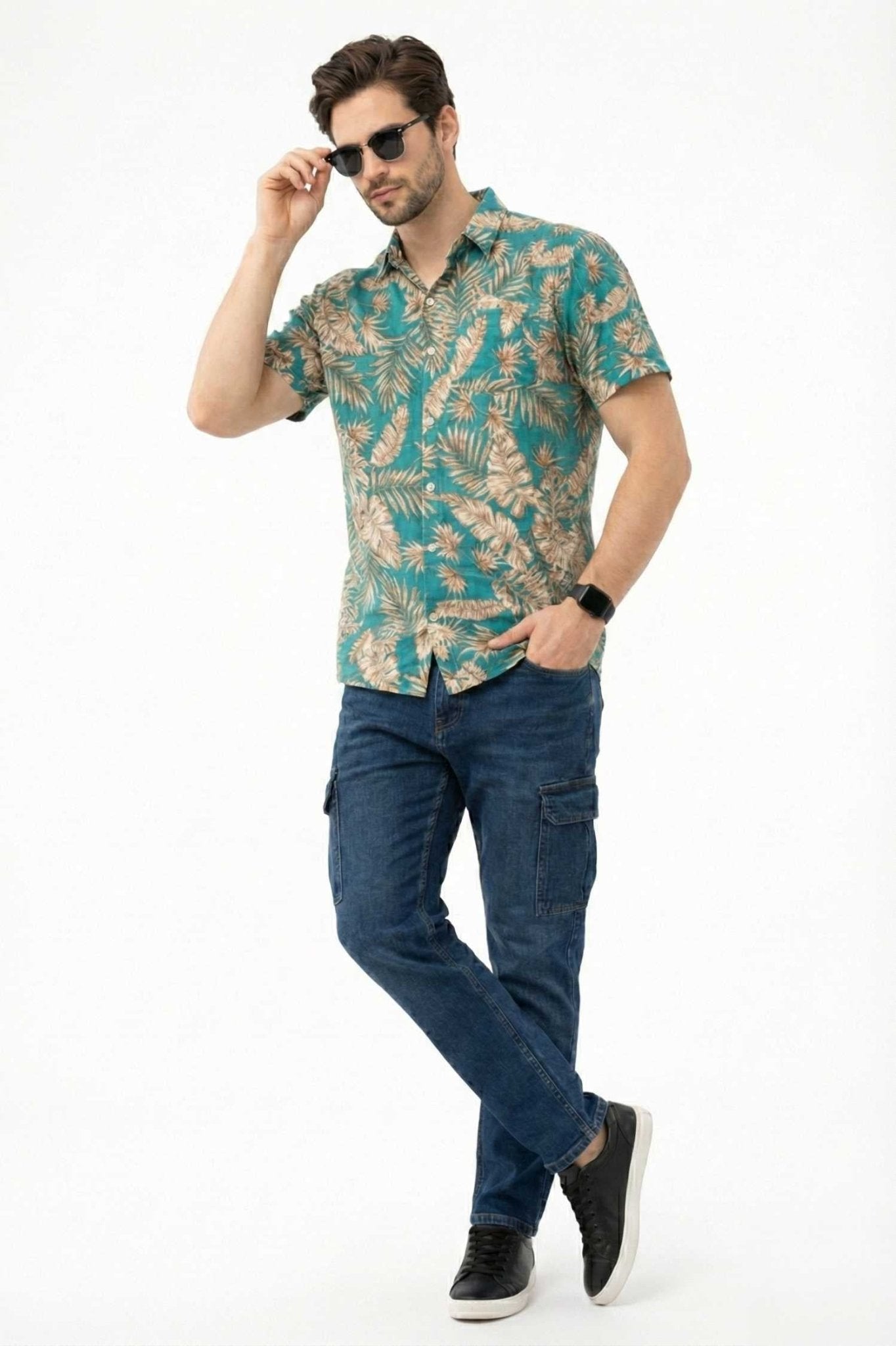 Teal Tropical Palm Print Short Sleeve Shirt – Fresh Summer Style - KakahuTeal Tropical Palm Print Short Sleeve Shirt – Fresh Summer StyleKakahuKakahu
