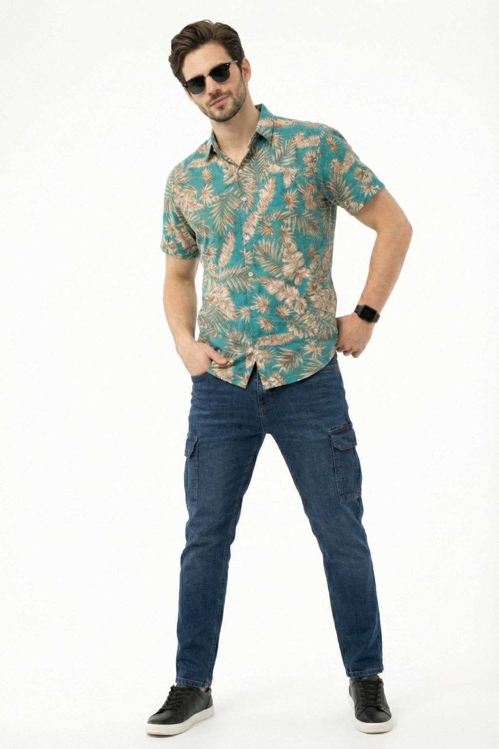 Teal Tropical Palm Print Short Sleeve Shirt – Fresh Summer Style - KakahuTeal Tropical Palm Print Short Sleeve Shirt – Fresh Summer StyleKakahuKakahu