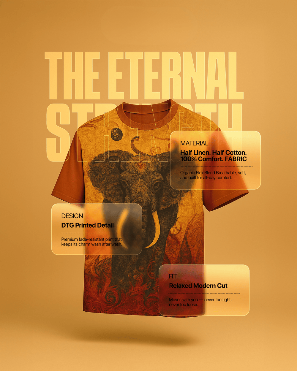 The Eternal Strength Printed T-Shirt – Front Linen & Back Cotton - KakahuThe Eternal Strength Printed T-Shirt – Front Linen & Back CottonKakahuKakahu