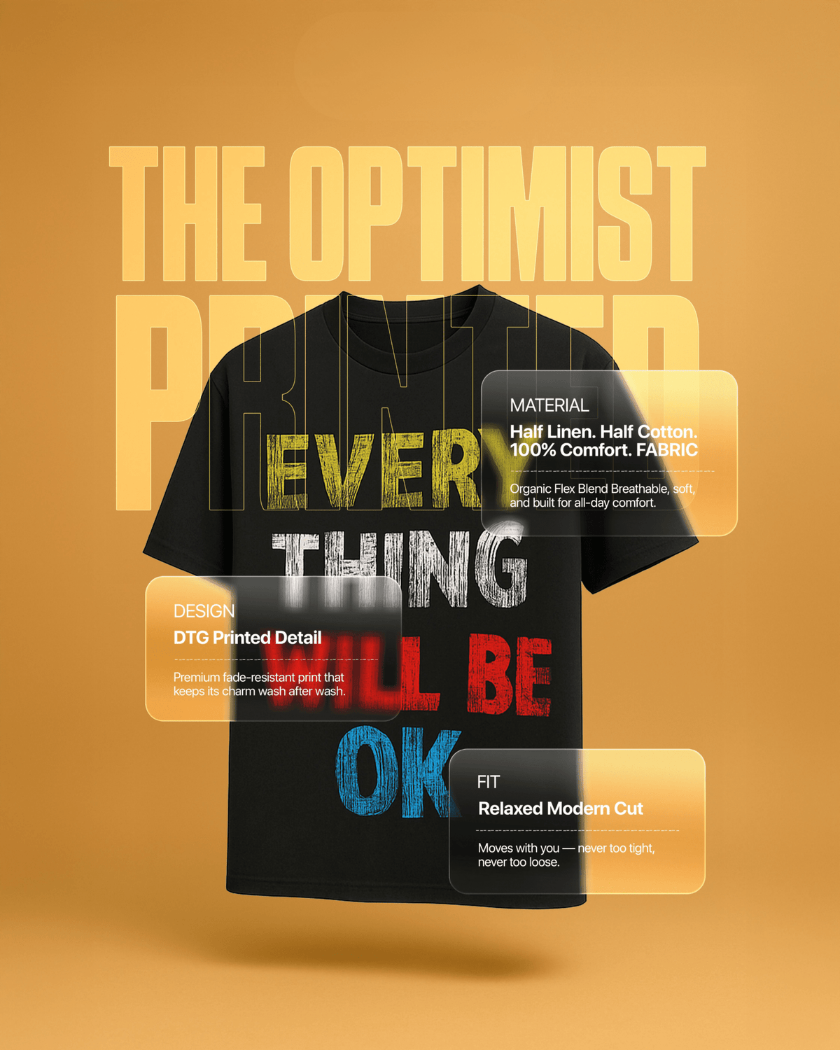 The Optimist Printed T-Shirt – Front Linen & Back Cotton - KakahuThe Optimist Printed T-Shirt – Front Linen & Back CottontshirtKakahuKakahu