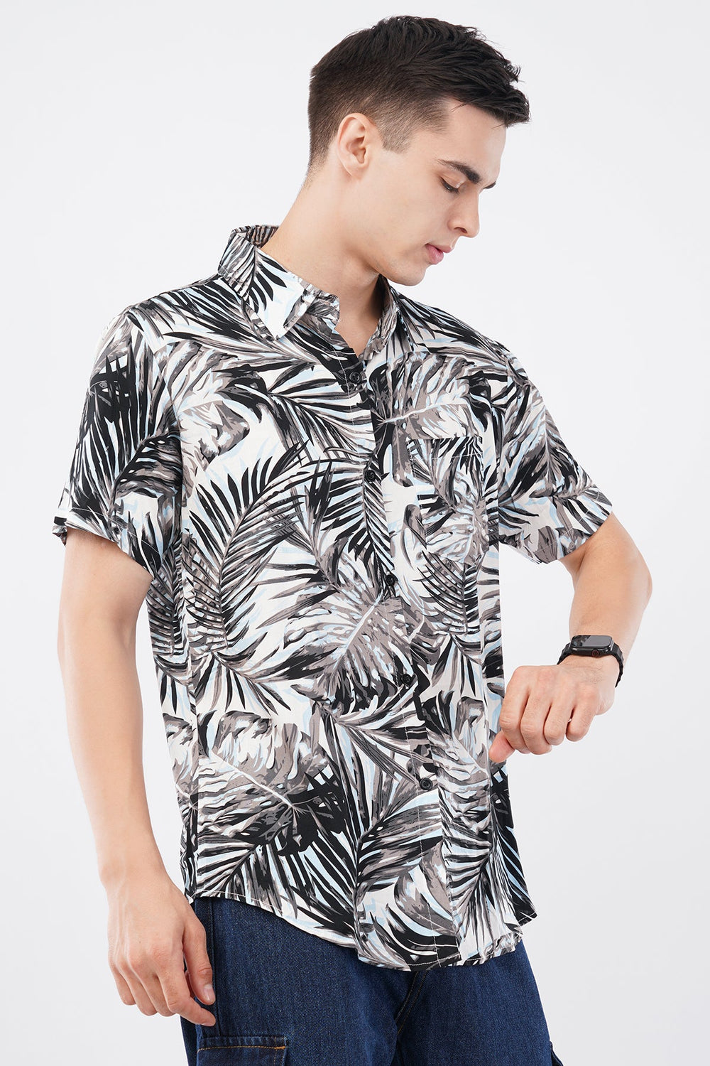 Tropical Palm Print Short Sleeve Shirt – Vibrant Summer Casual - KakahuTropical Palm Print Short Sleeve Shirt – Vibrant Summer CasualKakahuKakahu