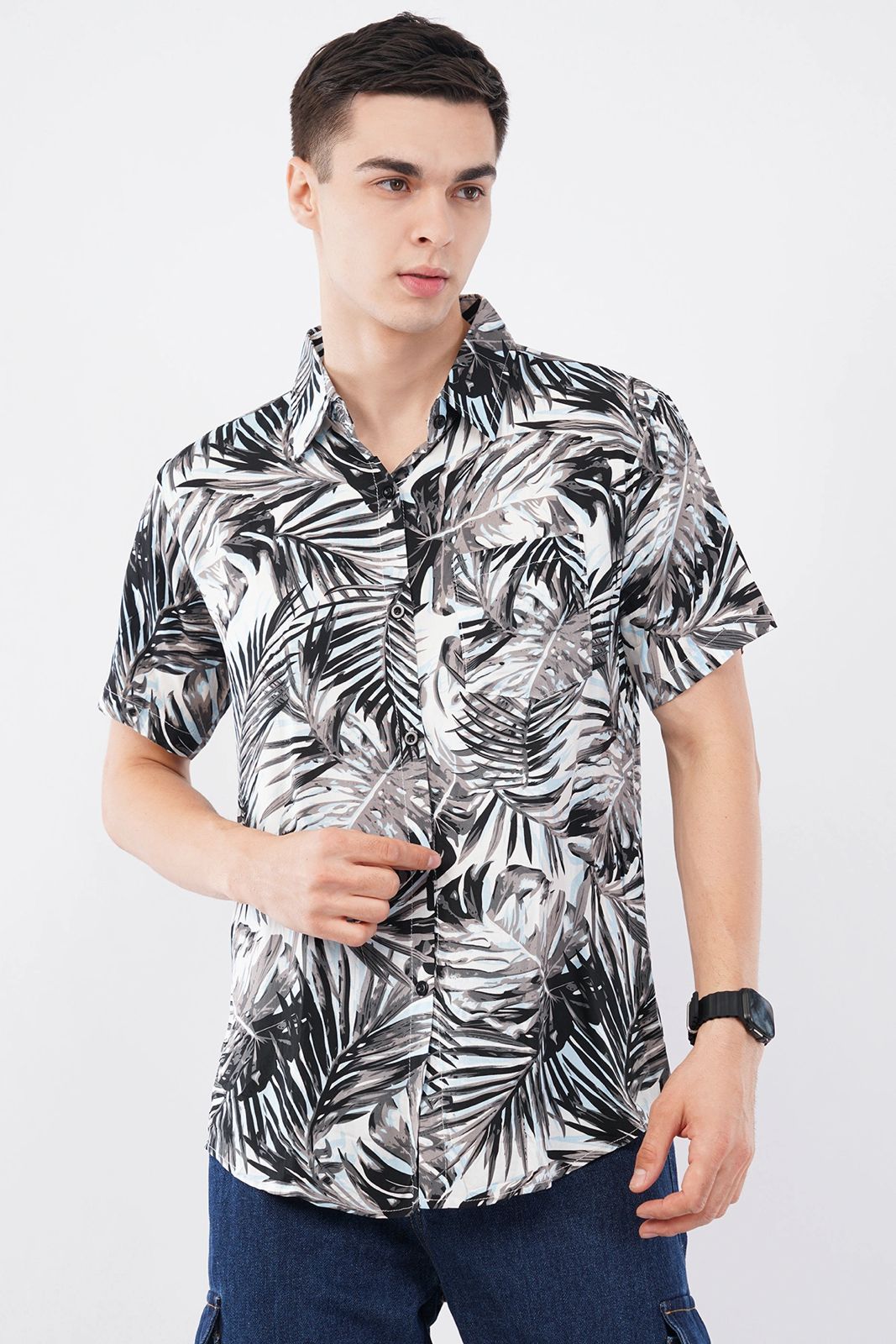 Tropical Palm Print Short Sleeve Shirt – Vibrant Summer Casual - KakahuTropical Palm Print Short Sleeve Shirt – Vibrant Summer CasualKakahuKakahu