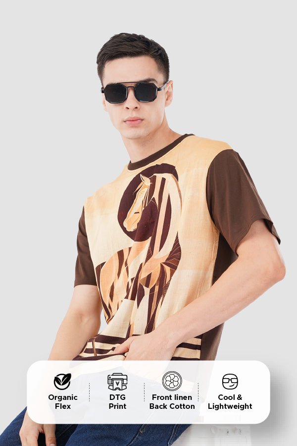 Wild Harmony Printed T-Shirt – Front Linen & Back Cotton - KakahuWild Harmony Printed T-Shirt – Front Linen & Back CottonKakahuKakahu