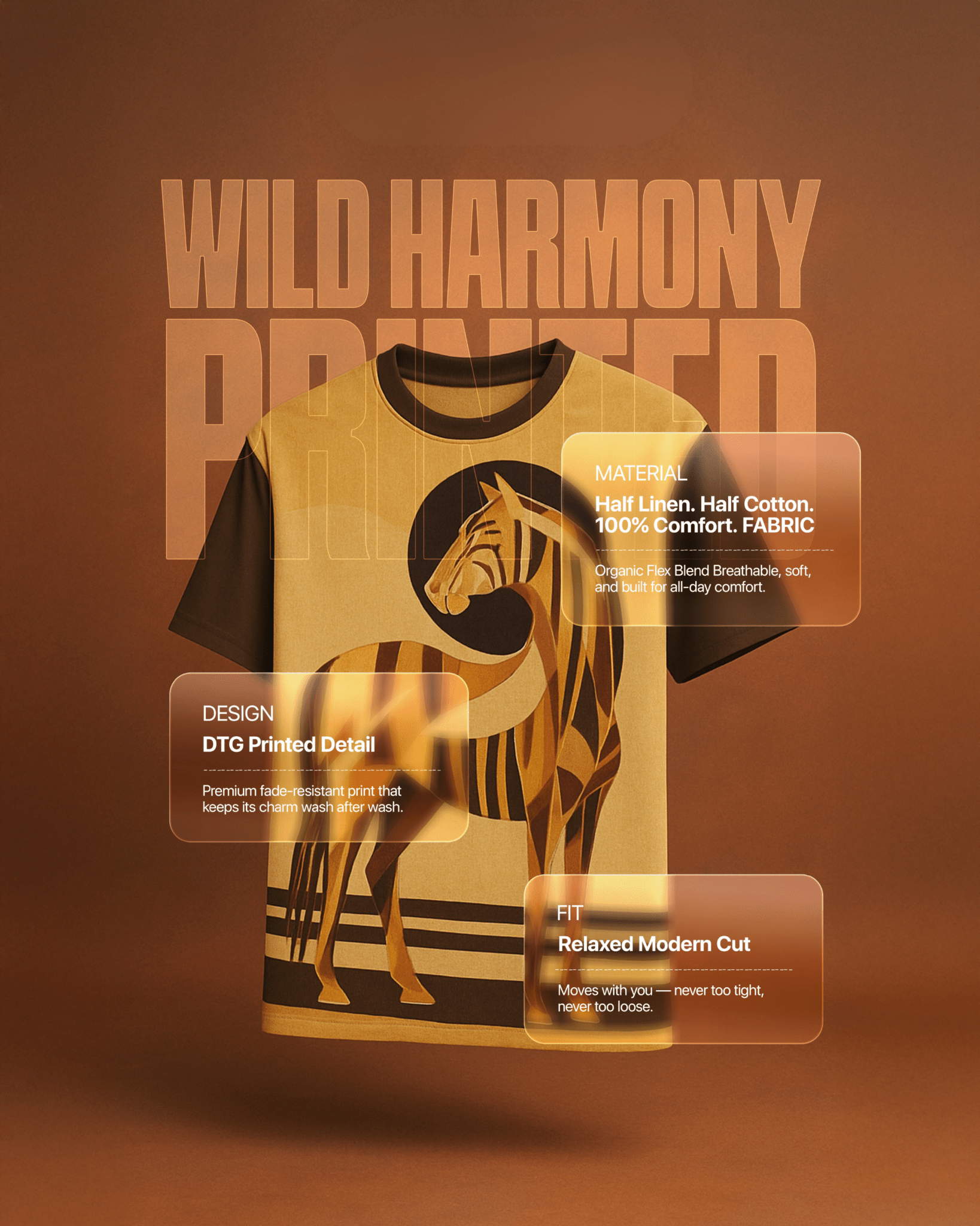 Wild Harmony Printed T-Shirt – Front Linen & Back Cotton - KakahuWild Harmony Printed T-Shirt – Front Linen & Back CottonKakahuKakahu