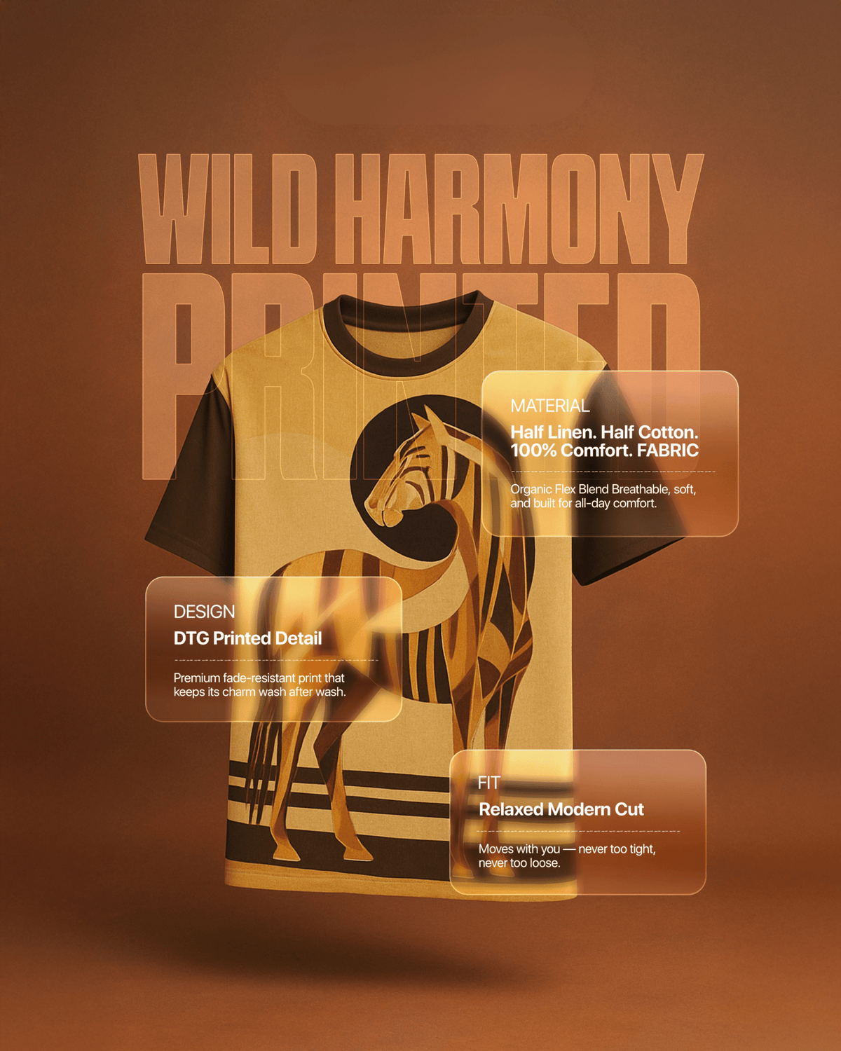 Wild Harmony Printed T-Shirt – Front Linen & Back Cotton - KakahuWild Harmony Printed T-Shirt – Front Linen & Back CottonKakahuKakahu